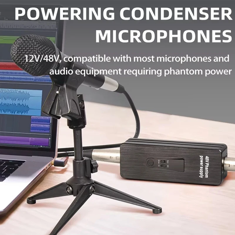 充電式ファンタム電源マイクアンプ,コンデンサー用ポータブルプリアンプ,レコードスタジオマイク,48V