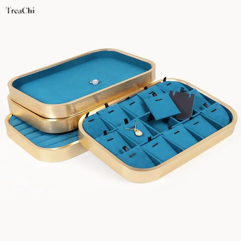 Rounded Microfiber Jewelry Display Tray Jewelry See Cargo Tray Empty Tray Storage Tray Metal Rim Ring Tray Pendant Tray