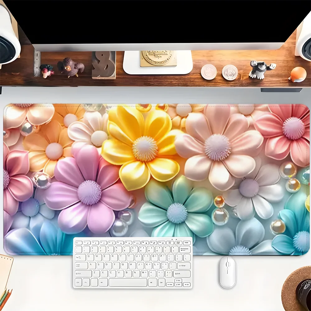 Color Flowers Mouse Pad XXL Gaming Mousepad Rubber Base with Stitched Edge Non-Slip Desk Pad Large Computer Desk Accessories
