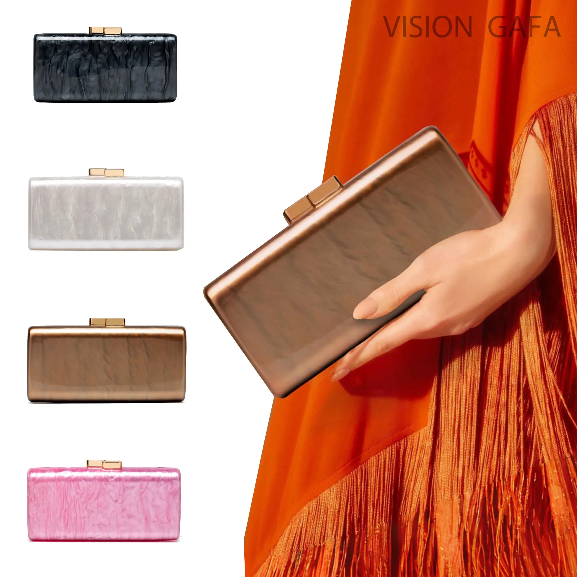 

2025Latest rectangle design Crossbody Bag Clutch Wedding Shoulder Handbags Fashion Evening Bags Acrylic Special Shape Shell Luxe