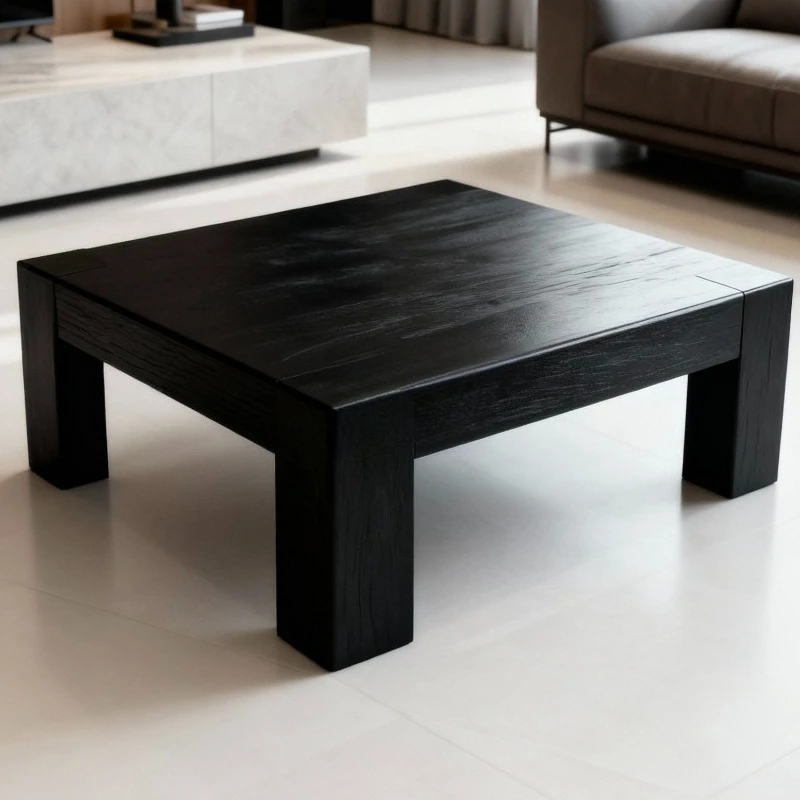 wood square table black small apartment living room coffee table industrial style log kang few high-end bay window few