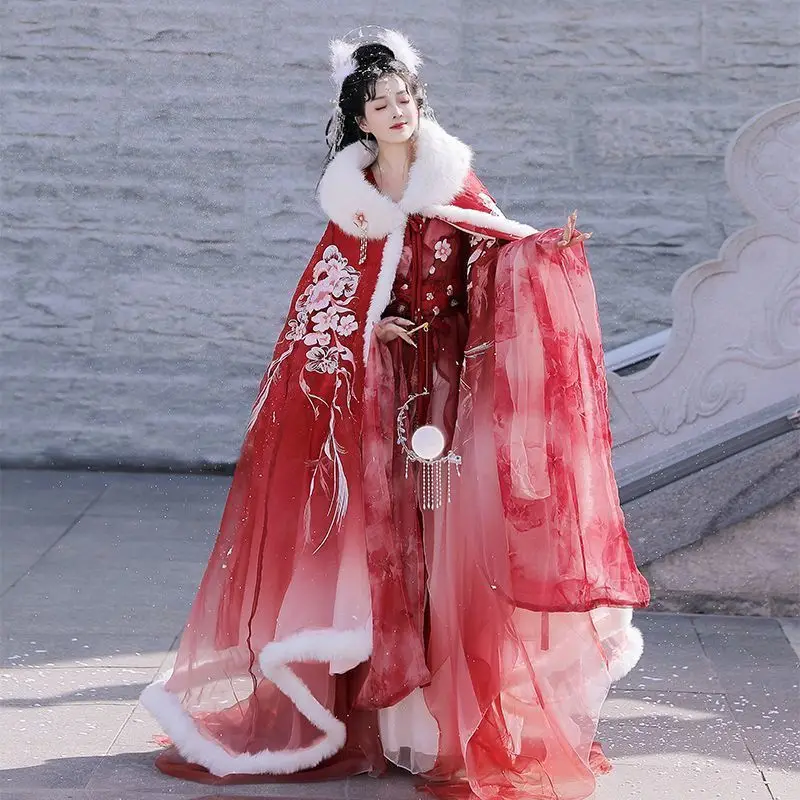 

New Style Hanfu For Women[Plum Blossoms And Spring Snow]Fairy-style Cross-collar Waist-length Dress With A Fairy-like Vibe, Plus