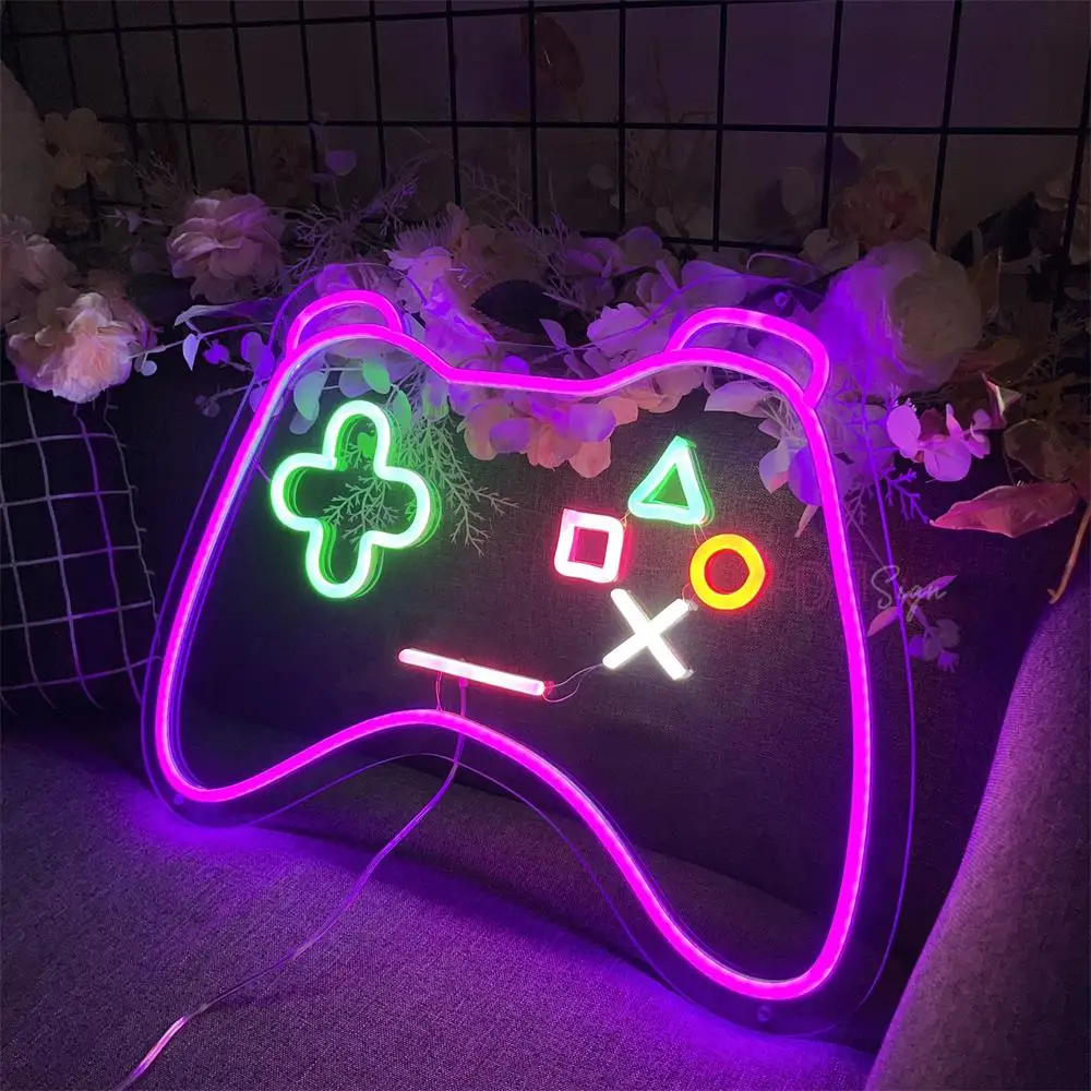 Lampu tanda LED ruang game Neon bentuk GamePad, lampu Neon Led tanda tanda kamar tidur ruang Deocr lampu dinding lampu Neon hadiah ulang tahun