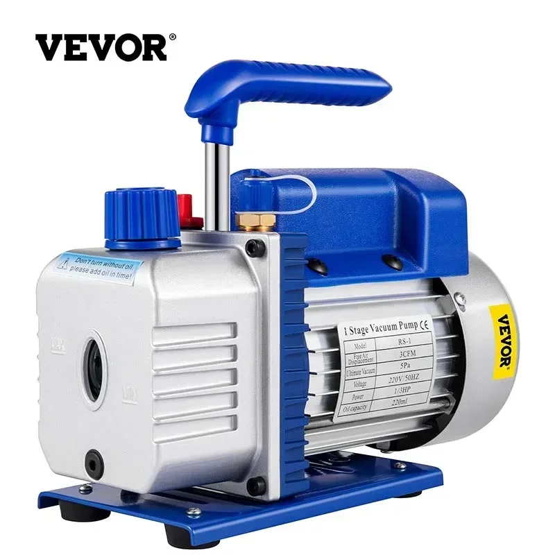 VEVOR 3CFM 1/3HP Refrigerant Rotary Vane Vacuum Pump A/C Vacuum Evacuation Pump UK Electric Air Vacuum Pump Cooling Systems