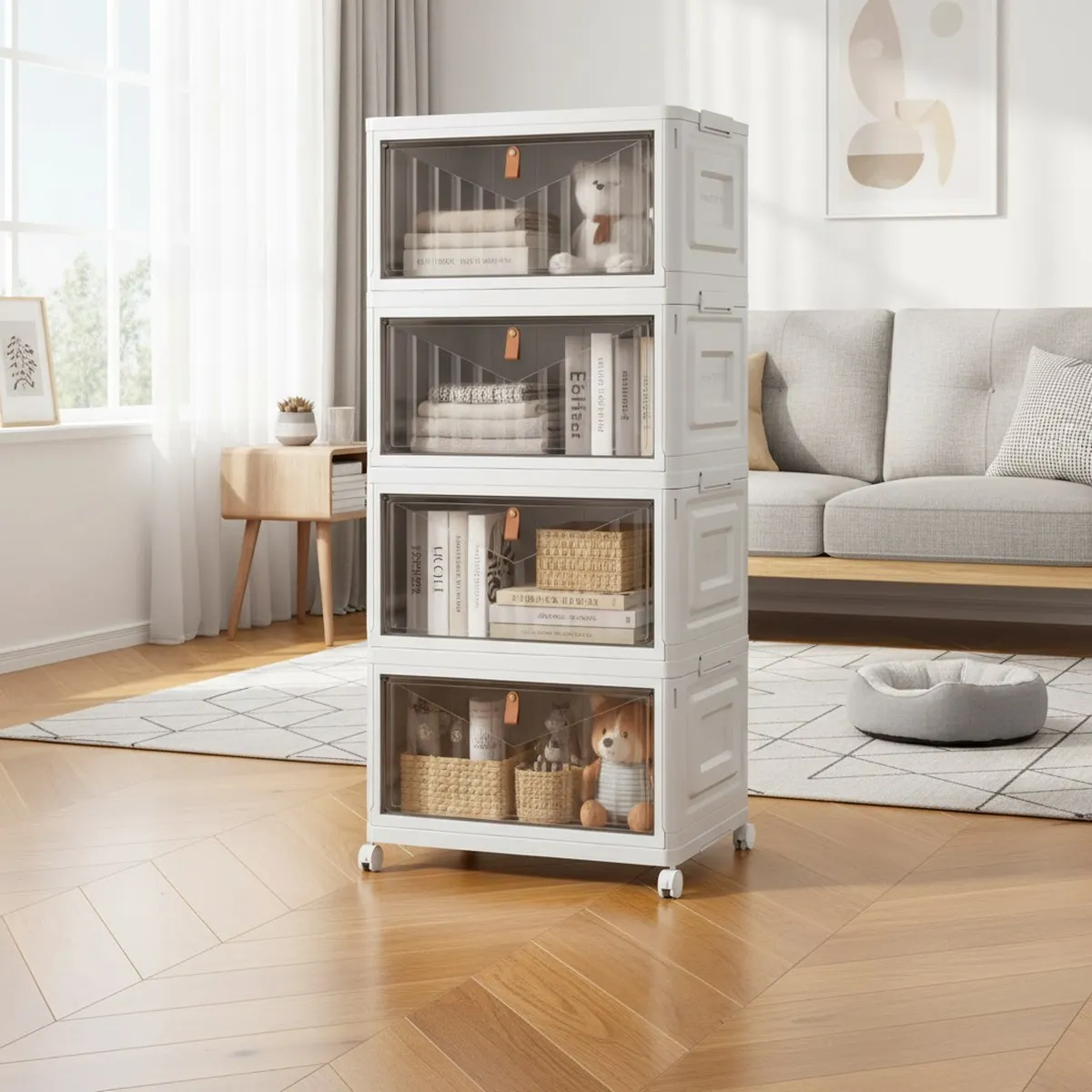 Stackable Collapsible Storage Bins with Wheels for Home Office Garage