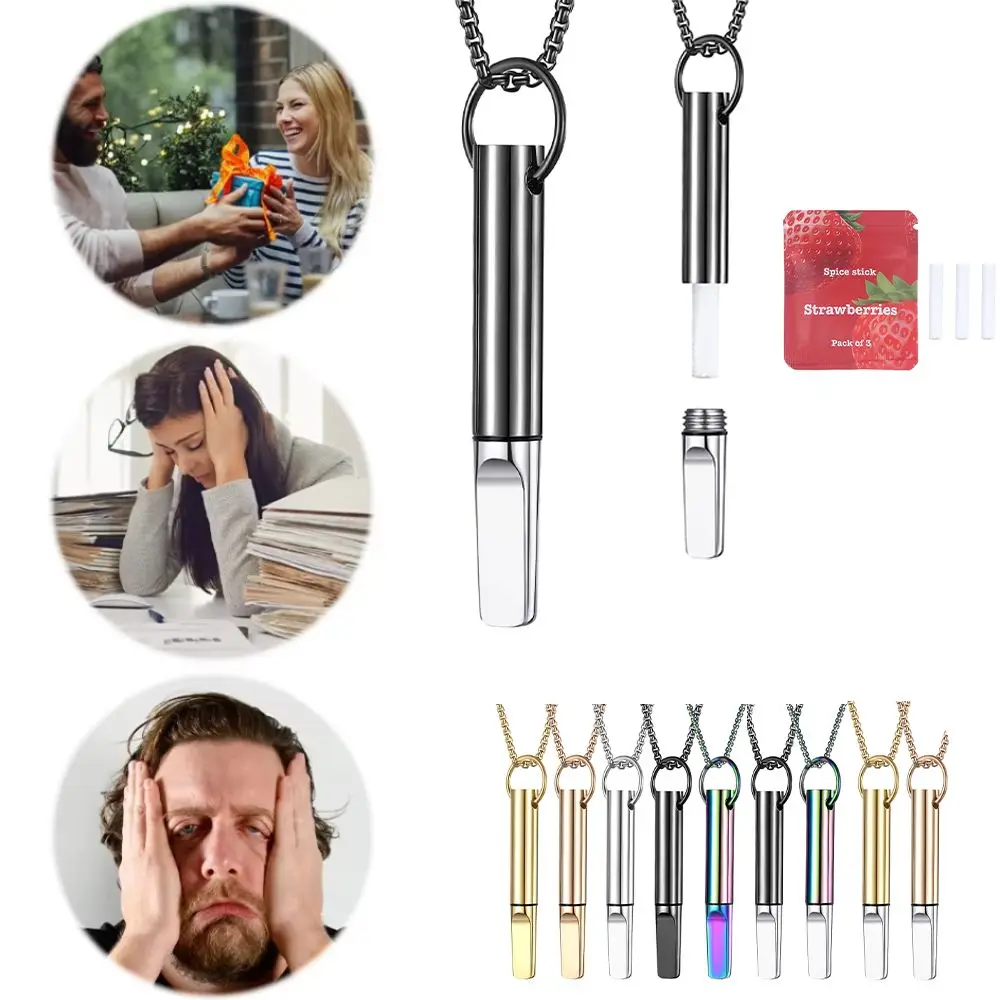 Collier de sifflet d'entraînement de pleine conscience en métal avec noyau de coton, collier de Relaxation, collier de Yoga Portable pour hommes et femmes