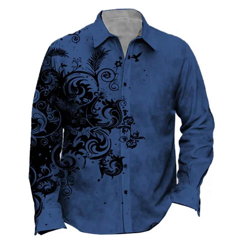 Leisure men\'s shirt 3D printed shirt outdoor vacation summer lapel clothing Hawaii long sleeved clothing casual breathable