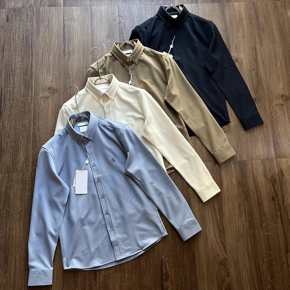 

Spring Autumn Men's Wool Blend irt Casual Versatile Sle Long Sve Button up Pure Color Breathable Comfortable M Faion