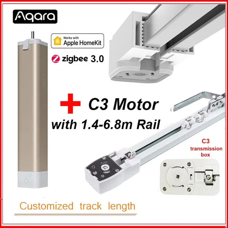 For Aqara Smart Electric Curtain Track included C3 Motor Zigbee 3.0 Super Silent Private Custom Curtain Rail Set Control System