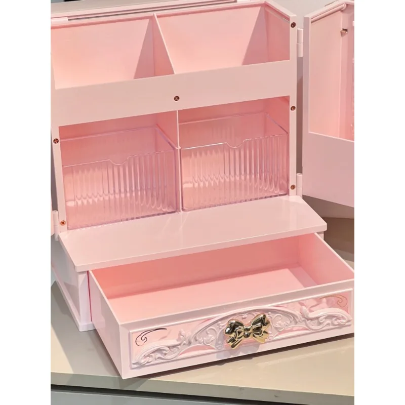 Embossed Flower Palace Beauty Mirror Storage Cabinet, Jewelry Storage Box Cupid Midsummer Eve Christmas Gift Box