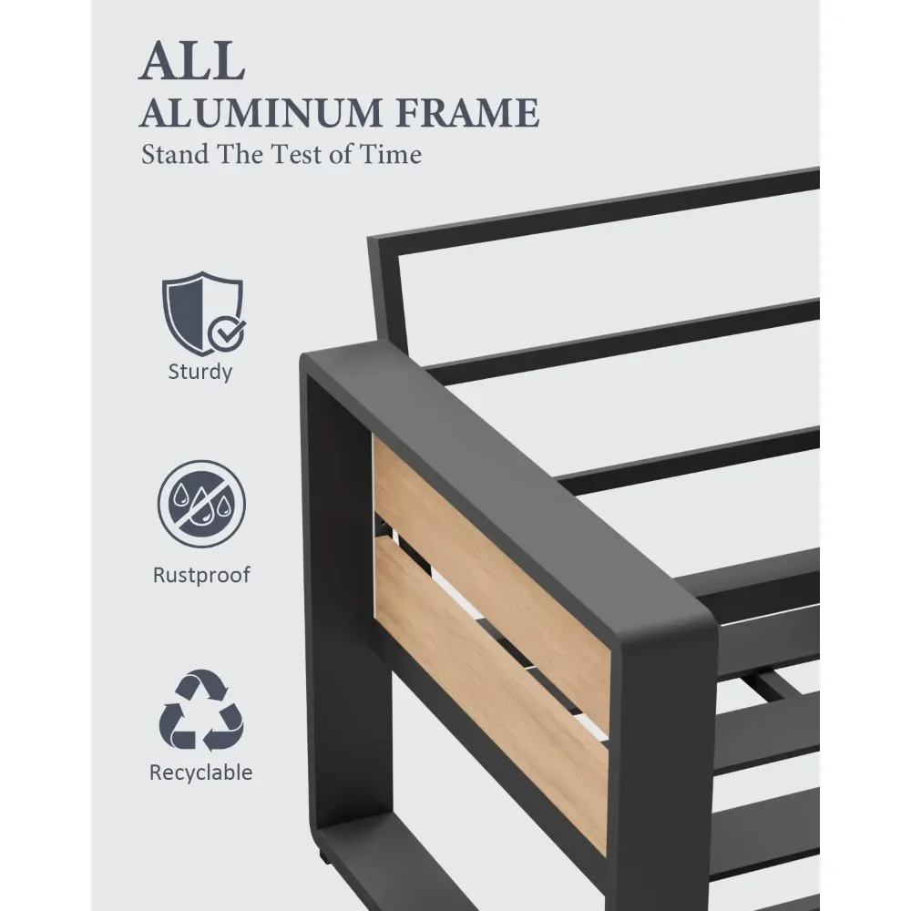 All-Weather Aluminum Patio Armchairs (2-Pc Set) with Thick Washable Cushions, Modern Outdoor Furniture