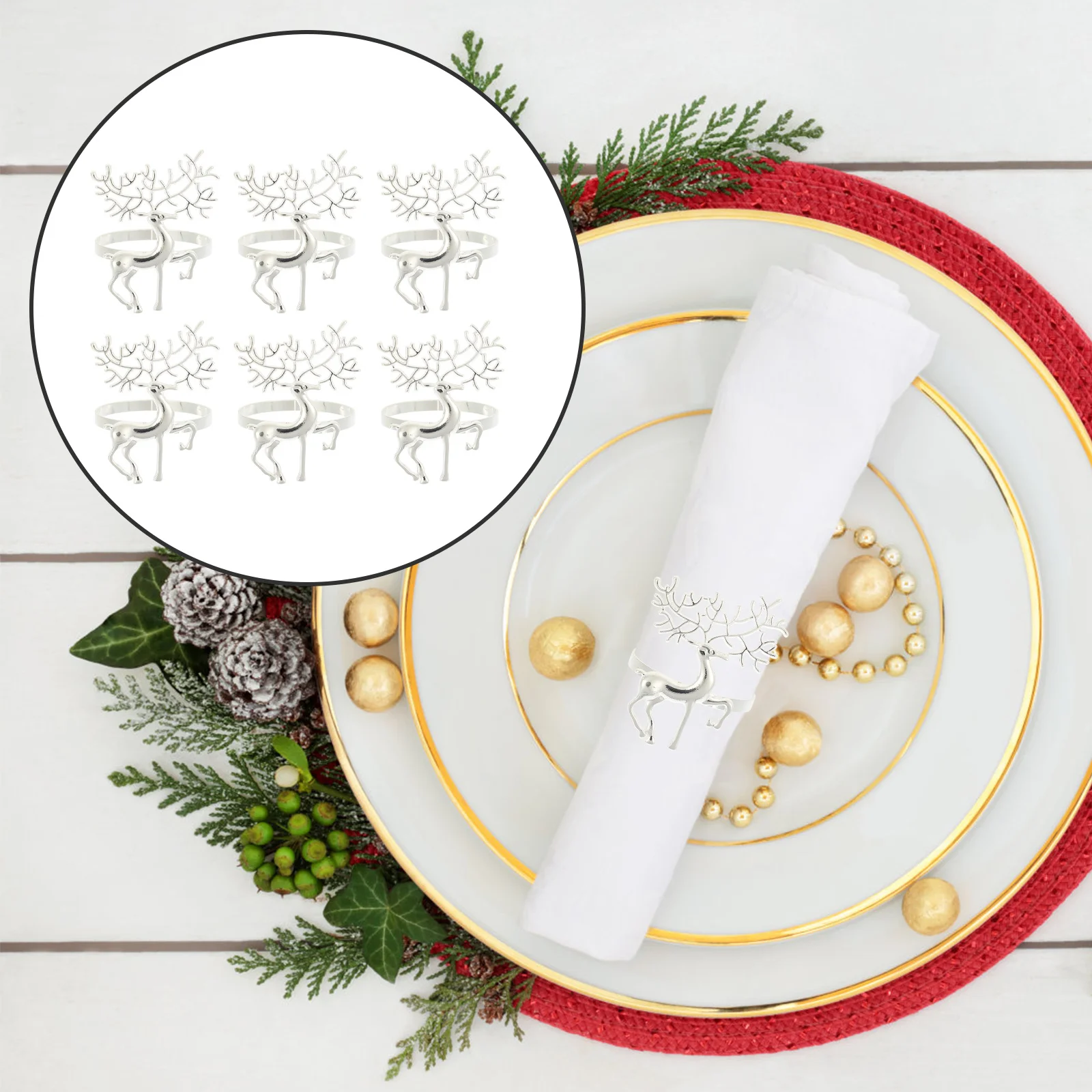 

6pcs Shaped Rings Christmas Buckles For Xmas Party Table Decor Elk Theme Dining Napkin Holders Festive Elk Napkin Rings