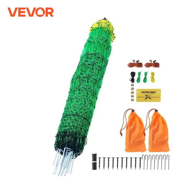 VEVOR Electric Fence Netting PE Net Fencing with Posts & Double-Spiked Stakes Utility Portable Mesh for Lambs Dogs Used in Farms