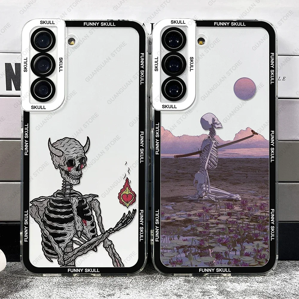 Case For Samsung Galaxy S24 S20 S21 FE S22 Plus S23 Ultra A22 A54 5G Soft Cover Funny Skull