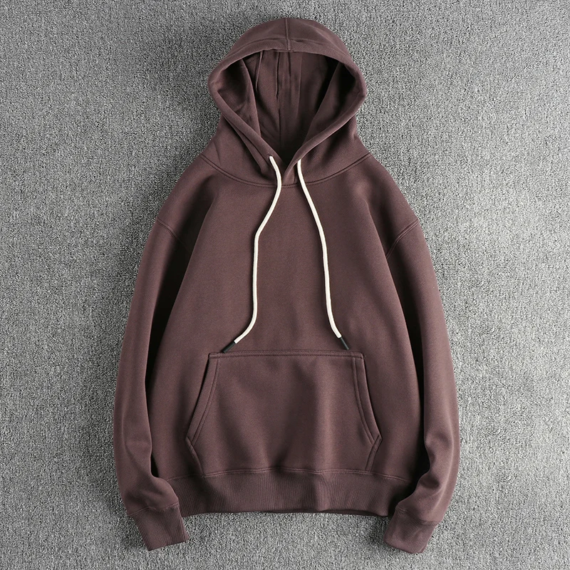 

Heavyweight Hoodie Sweatshirt Men's Retro Pure Color Trendy Fleece Lined Thick Casual Overhead Winter Jacket Youth Fashion