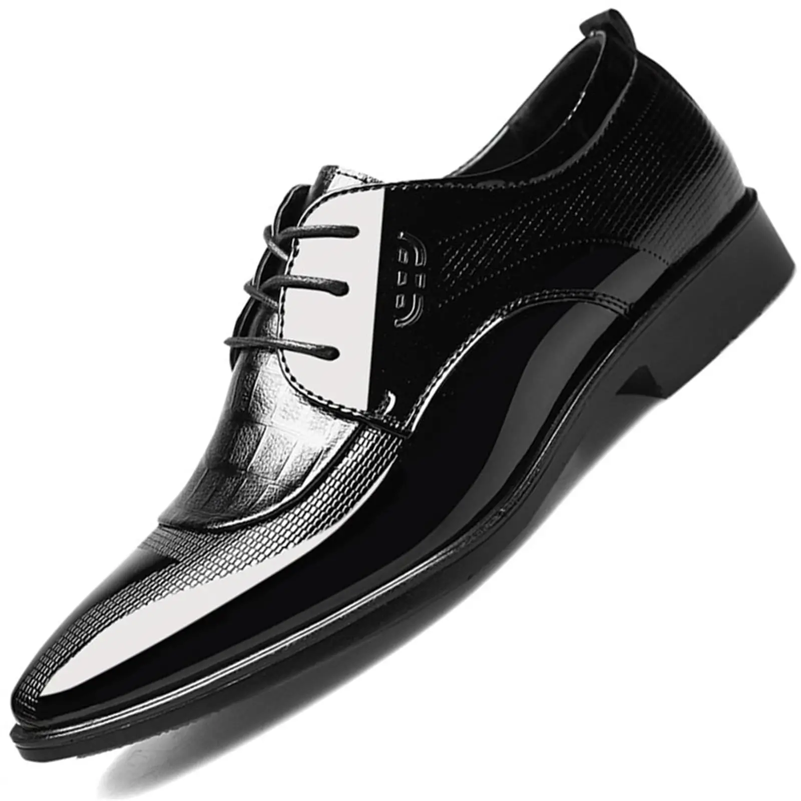 Mens Dress Shoes Formal Business Oxford Block Patent Leather Lace-up Comfortable Pointed Shoes For Men