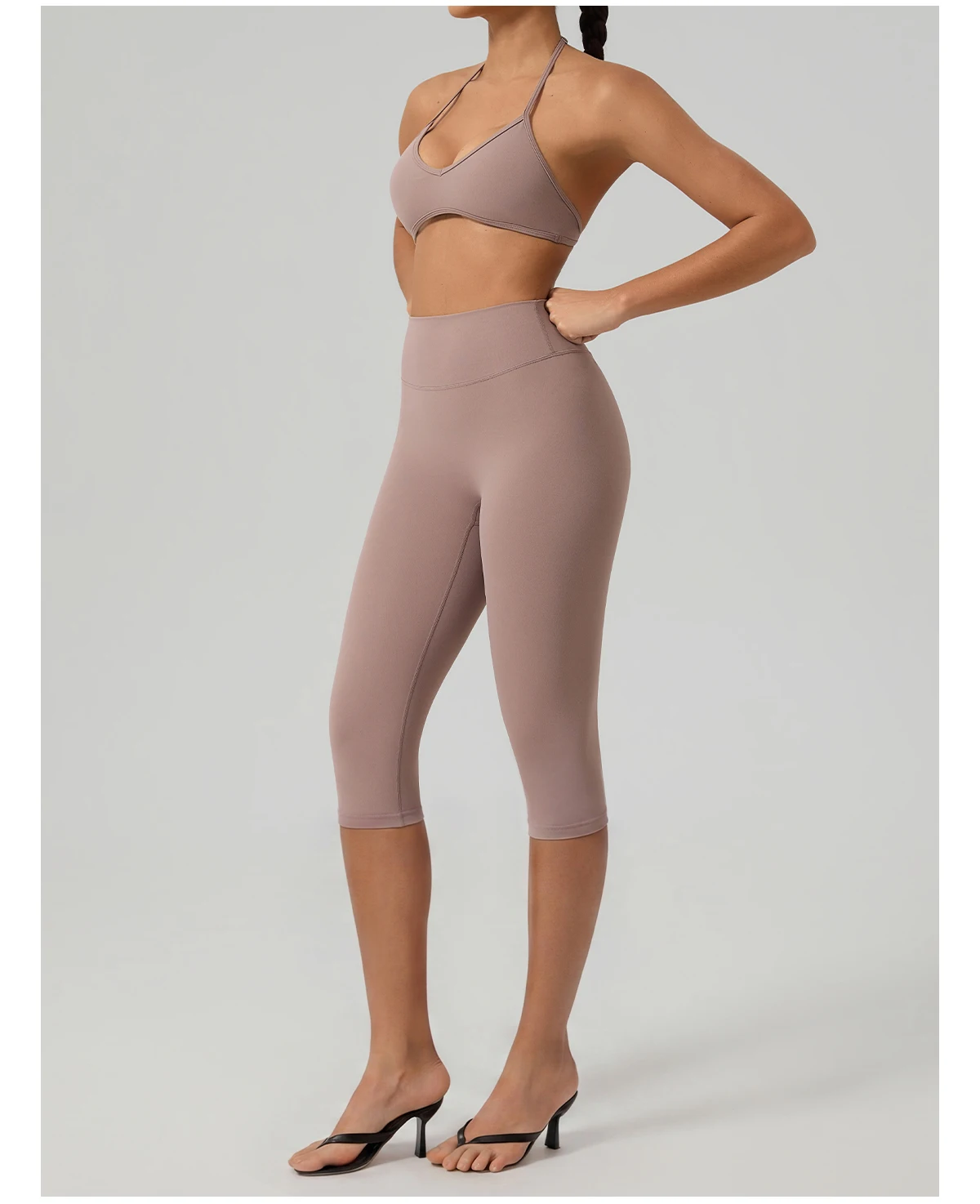 Hearuisavy Damen Yoga-Set, Neckholder-Tanktop, hohe Taille, Capri-Leggings, schnell trocknend, für Workout, Gym, Fitness, Sporthose, 2-teilige Kleidung – Detail 19