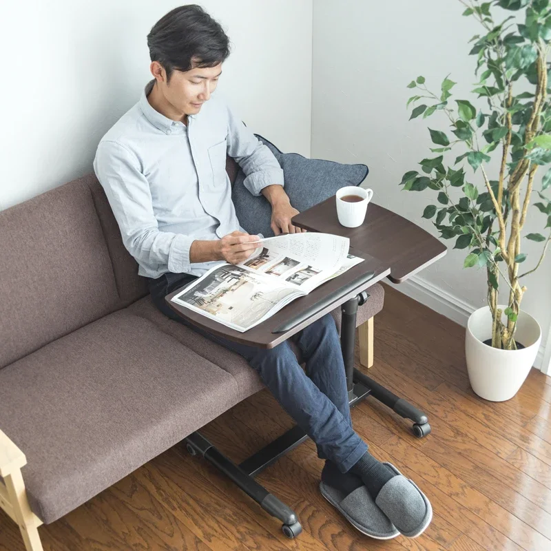 Movable tilt flip lift computer desk keyboard support frame double panel cart type bedside sofa table