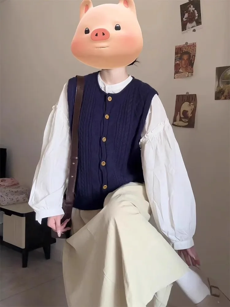 

Retro Japanese Sle Knitted Sweater Coat Women's Spring Autumn Svel Vest Outerwear Medium Weight Color