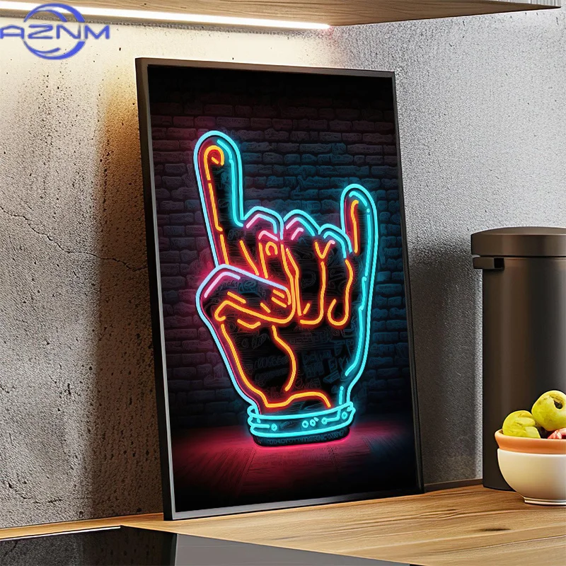 Pop 80S Live Music Neon Punk Poster Aesthetics Dj Guitar Karaoke Headphones Canvas Painting Wall Art Home Room Decor No Lights view 3