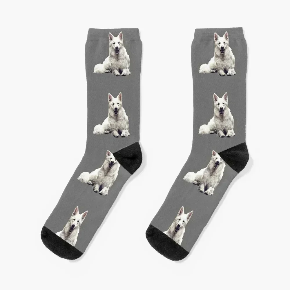 

White Swiss Shepherd Dog Socks Toe sports FASHION sheer floral Men's Socks Women's