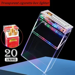 Pressure Resistant and Moisture-proof Transparent LED Color Light Cigarette Box with USB Tungsten Wire Lighter for Men's Gift