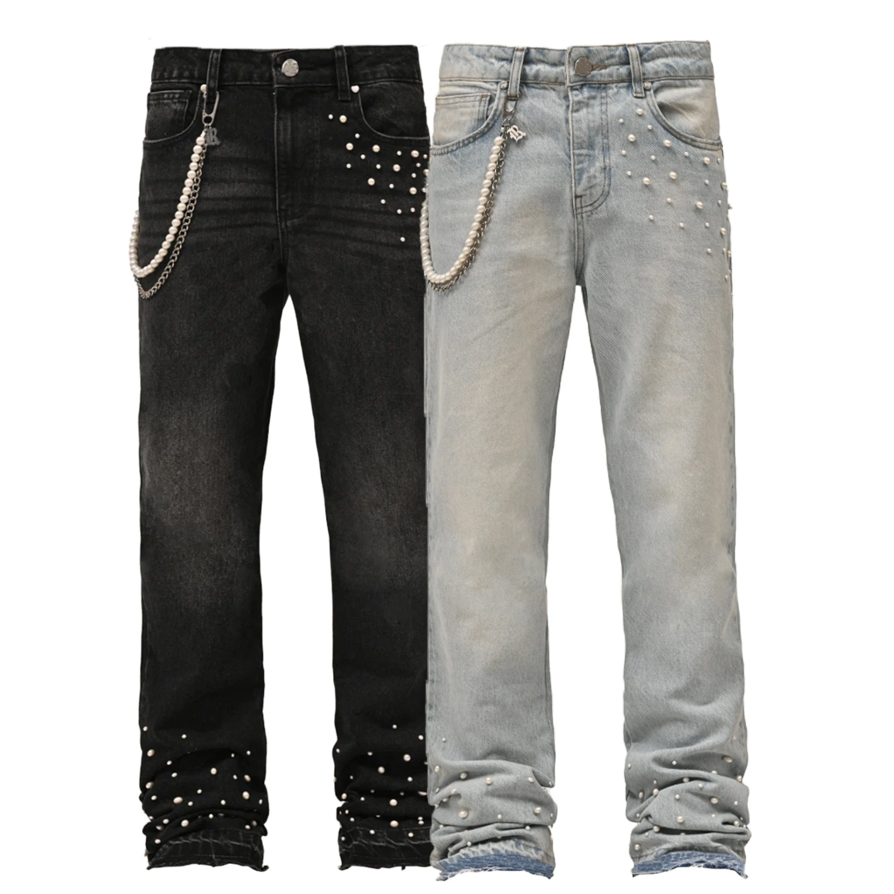 Men's Straight Leg Jeans Street Fashion Ins Popular Elastic Stackable Denim Low Waist Cotton Zipper Washed Spring Autumn Youth