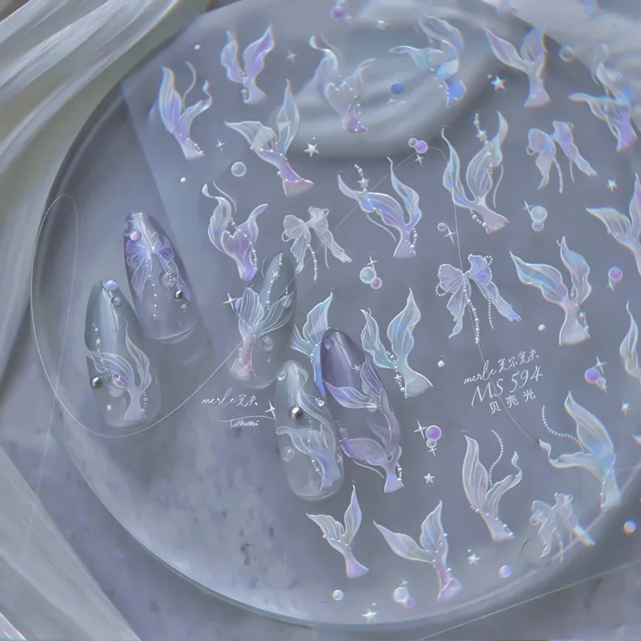 5D złota rybka plastikowa torba koniki morskie meduza rozgwiazda muszla muszla Koi syrenka bańka wodna gwiazda karp naklejki do paznokci naklejki