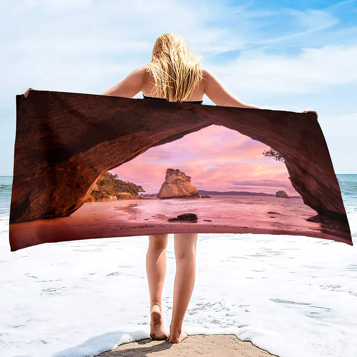 Coastal Cave Beach Towels Extra Large Big Pool Swim Travel Soft Towels Blanket for Adult Camping Cruise Lounge Chair Cover Gift