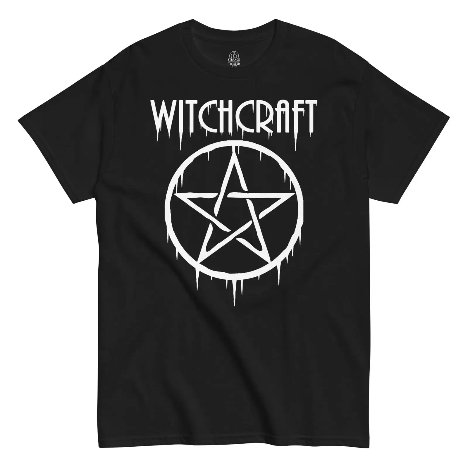 Front view black Witchcraft pentagram T shirt gothic occult design vintage Washed graphic Unisex Breathable Stretched homme