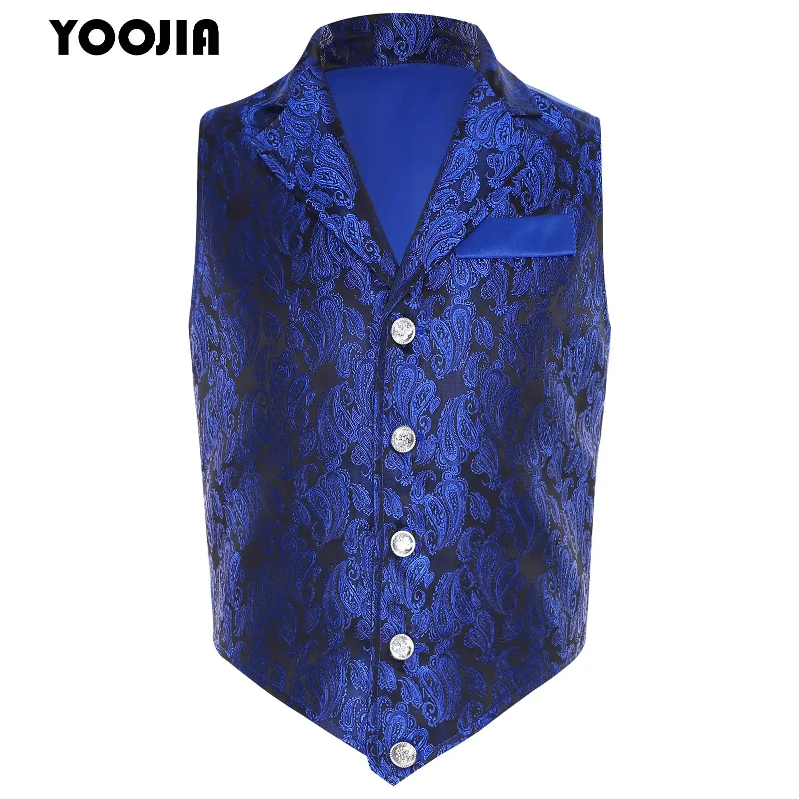 

Kids Gentlemen Formal Vests Boys Dress Suit Paisley Print Jacquard Button Down Wedding Pageant Party Waistcoat Blazer Outerwear
