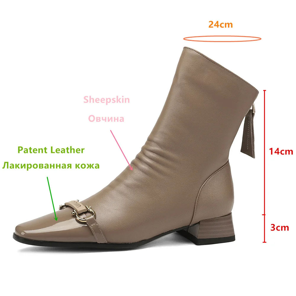 MILI-MIYA New Square Toe Ankle Short Boots Latest Women High Quality Soft Sheepskin Zipper Low Heel Dress Party Versatile Shoes