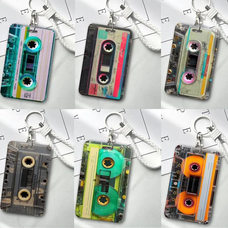 Cover Case 1Pc Card Holder Retractable Credit Card Holders Holders Child Bus with lanyard Badge Bank ID Unique Cassette Tape