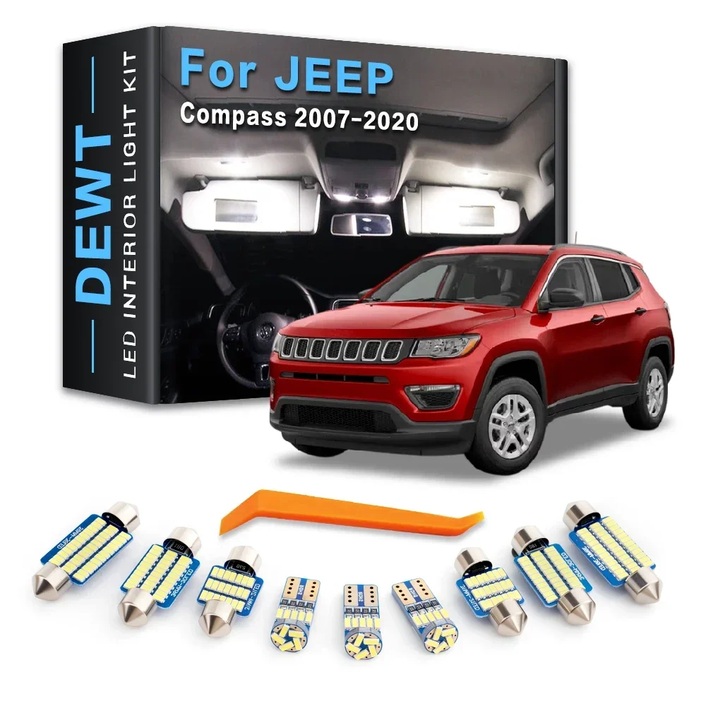 Car LED Interior Dome Light Kit For Jeep Compass MK 1 2 2007 - 2020 2019 2018 2017 2016 2015 2014 Sunvisor Trunk Bulb Canbus