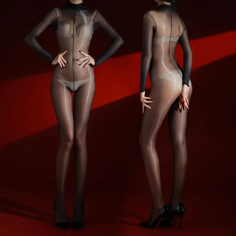 

Ultra-Thin High-Densi One-Piece Suit High Collar Sexy Aurore Tight Silk Stoings for Men And Women Wide Leg Pants