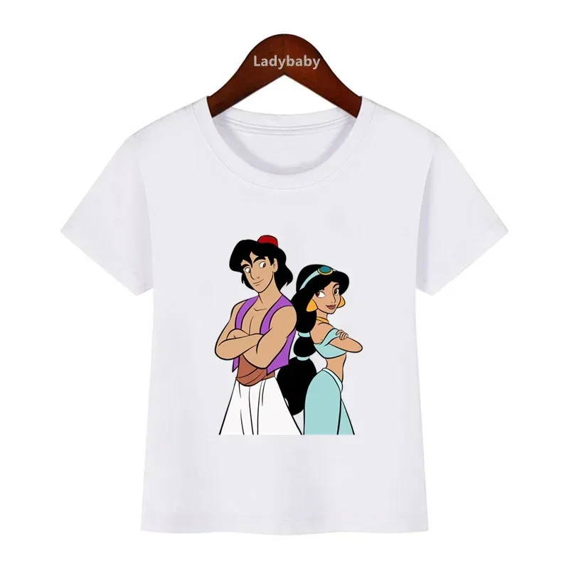 Children's Disney Aladdin Jasmine Princess Pattern Children's T-shirt Cute Girl Clothing Cartoon T-shirt Summer Children's Wear