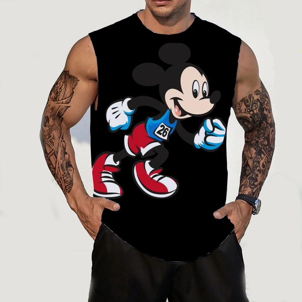 Mickey Brand Boys Summer Harajuku Street Anime Casual Versatile Disney New Fashion Men\'s Round Neck Sleeveless T-shirt