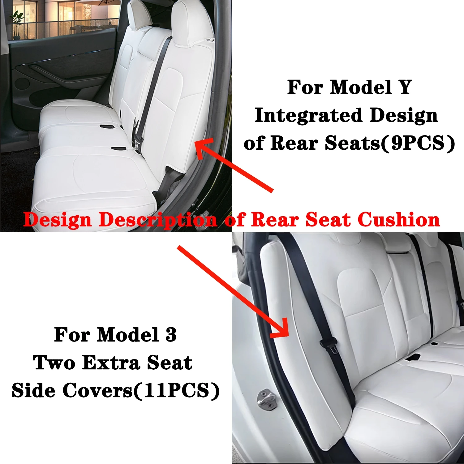 Car Seat Covers For Tesla Model 3 Model Y 2017-2023 Leather Car Seat Cushion Protector Driver Front Rear Seat Bench Cushion