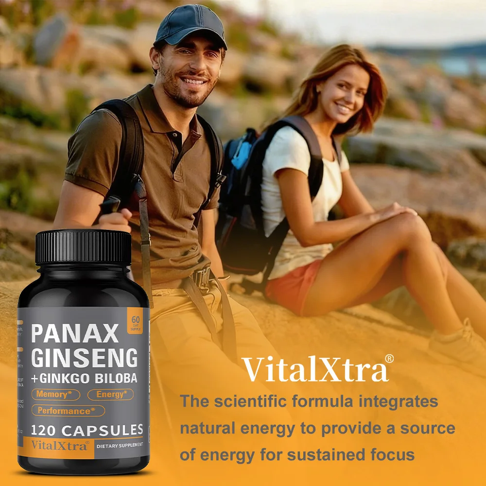 

Panax Ginseng Supplement, with Ginkgo Biloba - Supports Heart Health and Muscle Function, Boosts Energy, Athletic Performance