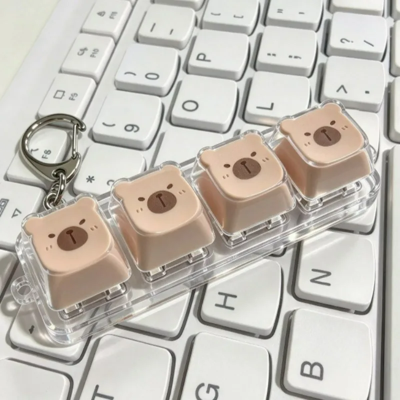 1/2Pcs 4 Keys Capibara Keyboard Keychain Couple Adults Stress Relief Bag Hanging Decoration Cute Cartoon Animal Fidget Keyrings