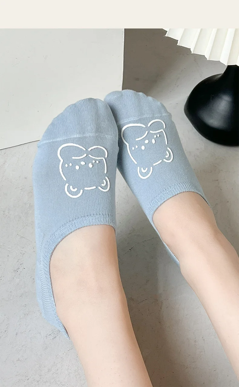 Socks Women's Summer Thin Cotto Wicking Sweat Breathable Drying Shallow Mouth Low Cut Bear Solid Color All-match Invisible Socks