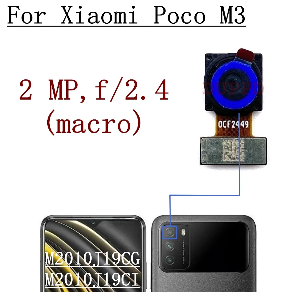 Front Back Camera For Xiaomi Mi Poco M3 M2010J19CG,M2010J19CI Frontal Backside Small Rear Selfie Camera Module Spare