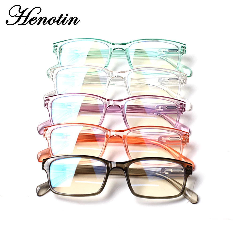 Henotin Anti-Blue Light Reading Glasses for Women Men High Quality HD Rectangular Lens Spring Hinge Prescription Glasses+2.0+2.5