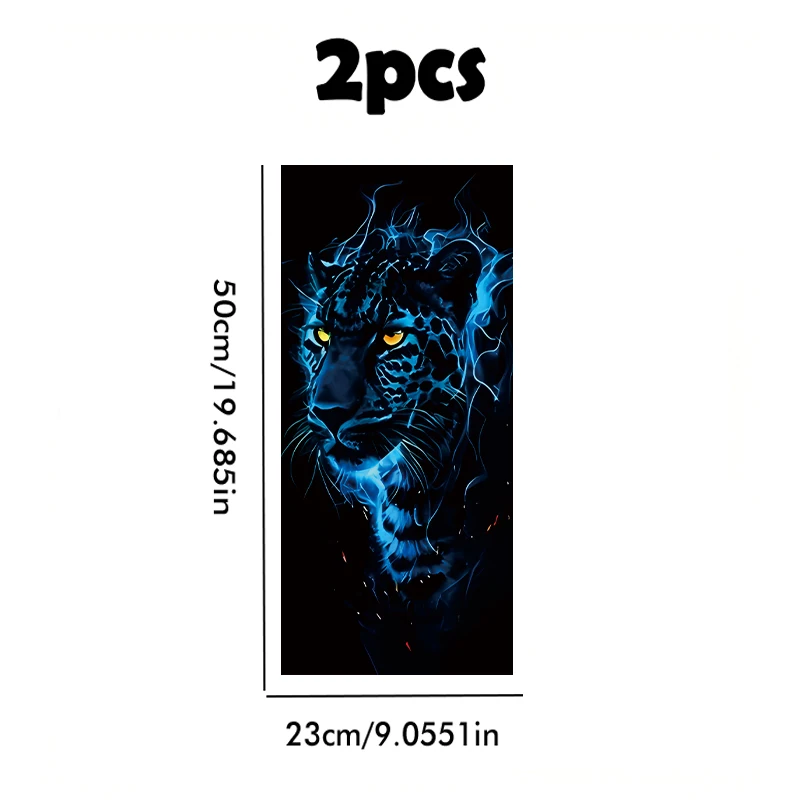 2pcs car B-pillar stickers Blue Flame Leopard Head Scratch resistant personalized stickers