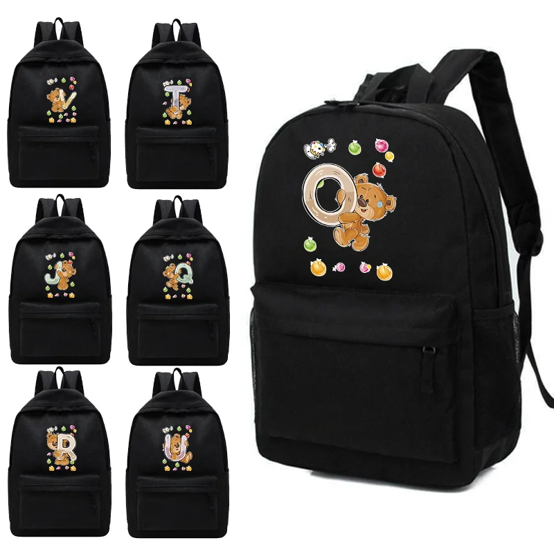

Women's Backpack Female Multi-pocket Casual Woman Travel Bag High Quality Bear Letter Schoolbag for Teenage Boy Book Knapsack