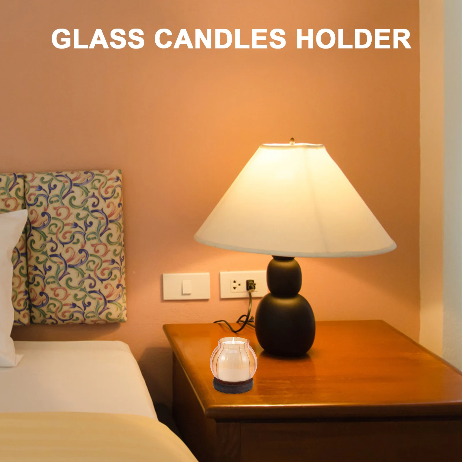 

Glass Holder Wooden Base Modern Tea Light Desktop Stand Windproof Decorative Holder Candlestick Base