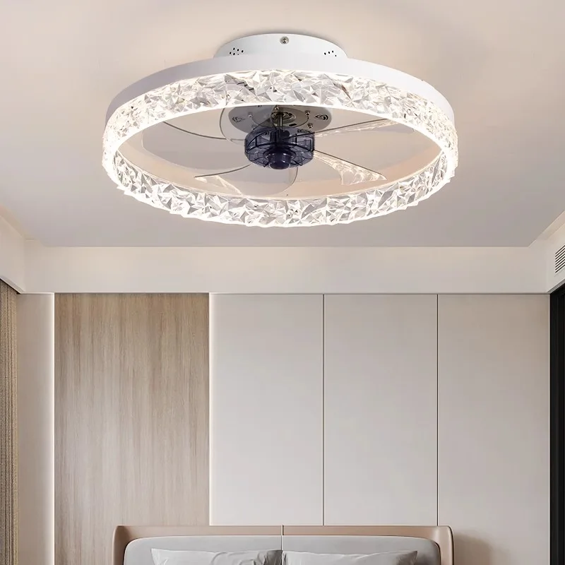 Modern Simple Bedroom Living Room Style LED Dimming Ceiling Fan Light  AC Motor with Remote Ceiling Fan Light