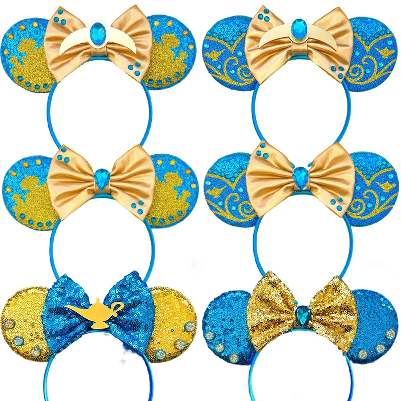 

Disney cartoon Aladdin Hair Band For Women Genie Of The Lamp Ears Hairbands Baby Princess Head Bands Grils Sequins Bow Headwear