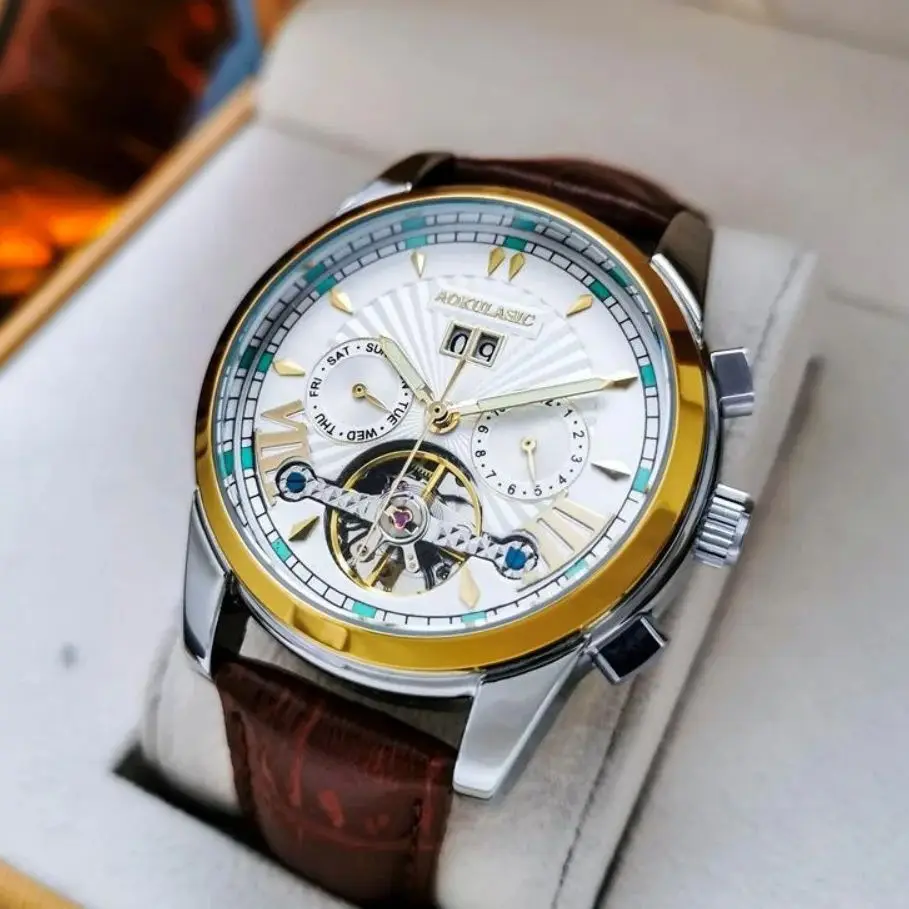 

High-End Automatic Mechanical Watch for Men, Classy Business Luminous Calendar, Waterproof, Multi-Functional, Cut Out, Fashionable, Casual, Simple, Classic, Luxurious Men's Watch