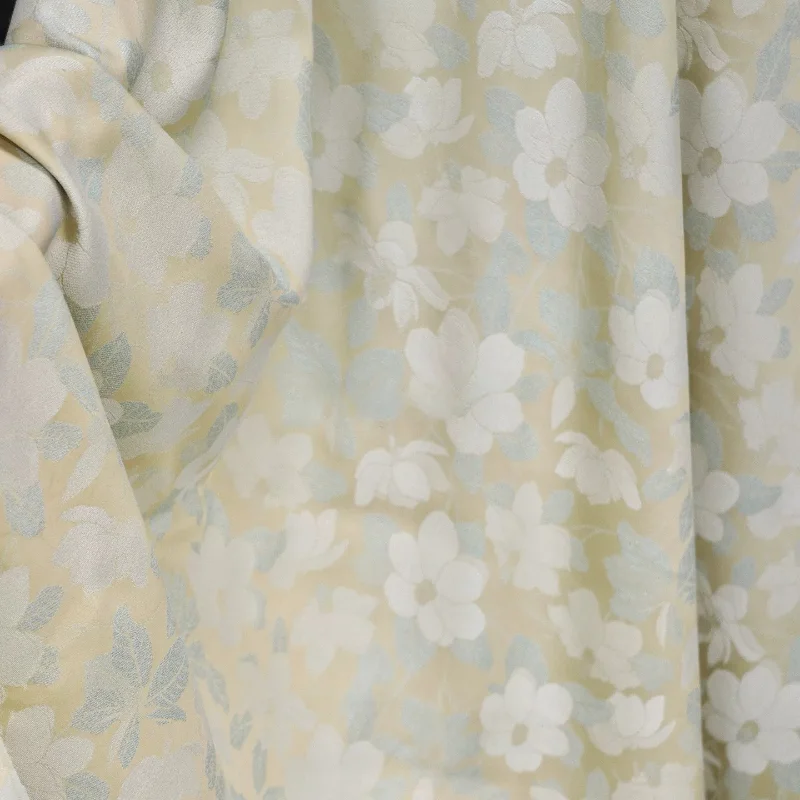 Creamy Yellow Magnolia Jacquard Spring Summer Blend Soft Fabric Cheongsam DIY Home Sewing Handmade Fashion Designer Material